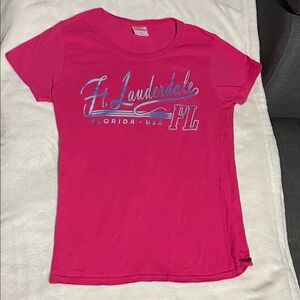 Gildan Hot Pink Tee with Light Blue Ft. Lauderdale Script